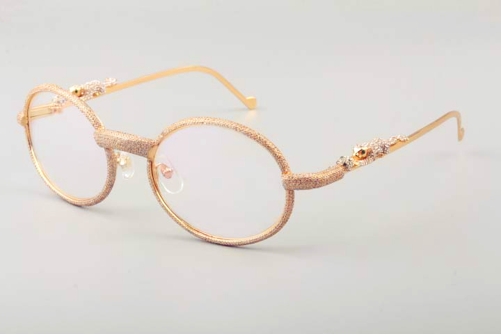 

New DHL Free Shipping Home Golden Luxury Leopard Diamond Metal Glasses FrameT7550178Quality Glasses Frame Full Frame Diamond Size 55 -22-140