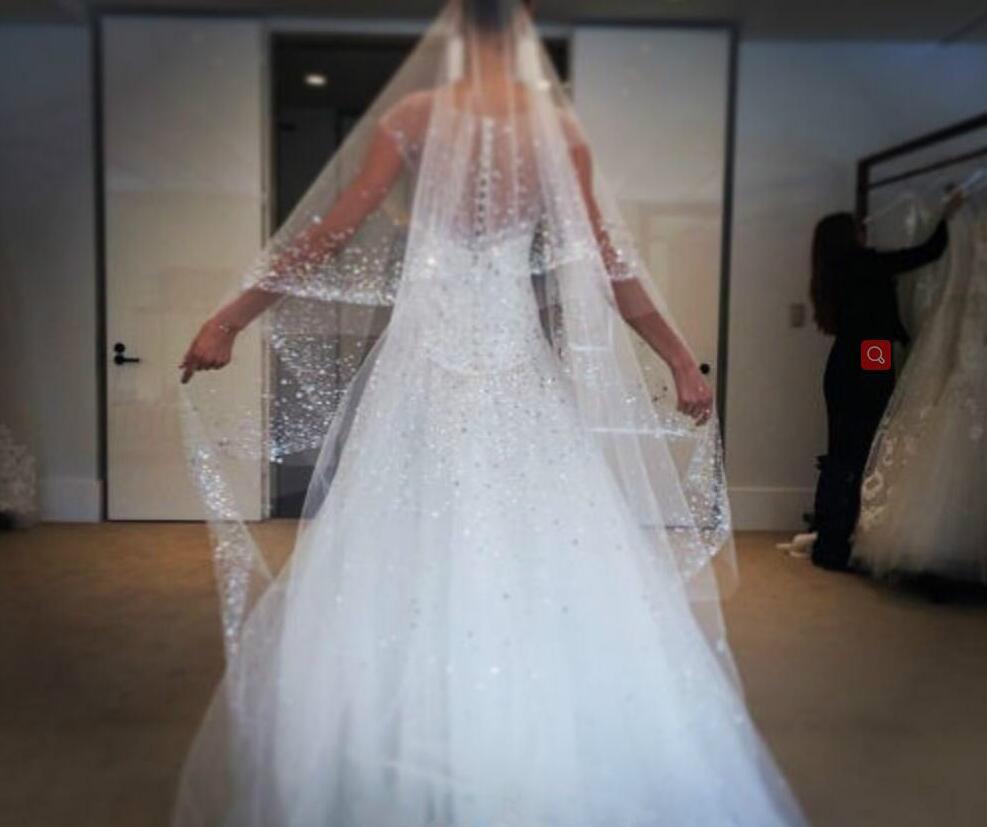 

2019 Cheap Bling Sparkle Wedding Veils Rhinestone Beads 2T 3M White Ivory Wedding Veil Cathedral Length Custom Made Bridal Veil