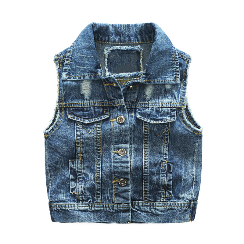

New children Boy Denim Vest Spring Autumn Broken Hole Style Kids Waistcoat Clothes Bebe Jeans Jacket For 2-7T Outerwear, Blue