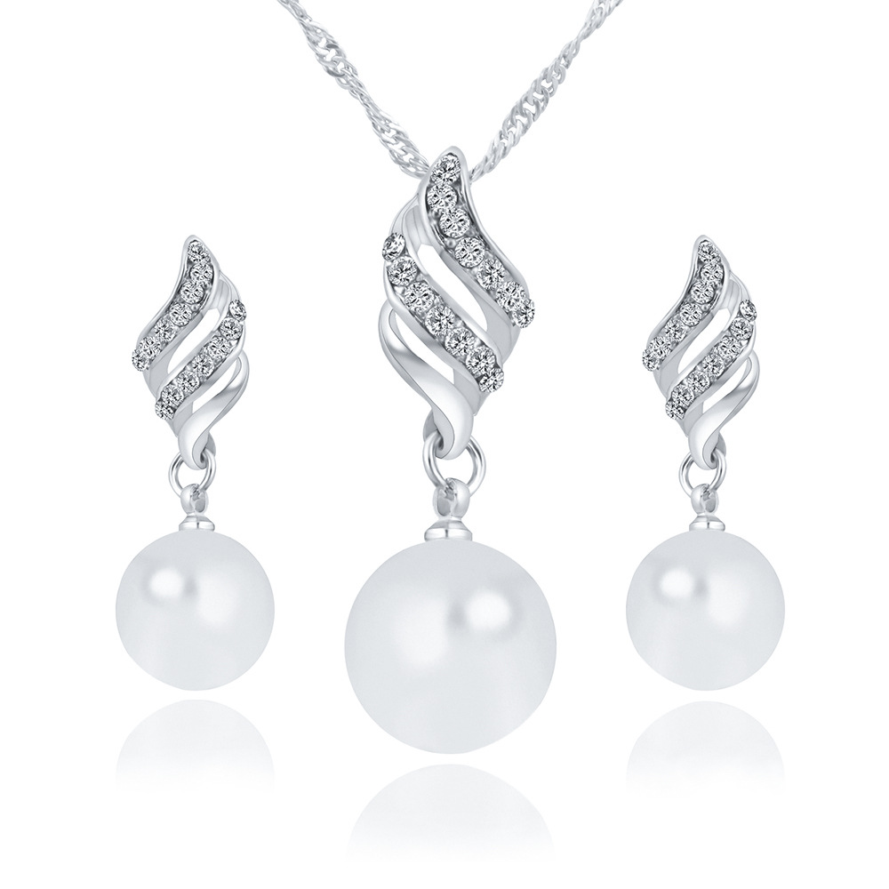 

wholesale high quality Artificial pearl earrings necklace set spiral jewelry grace simple Jewelry Set free shipping