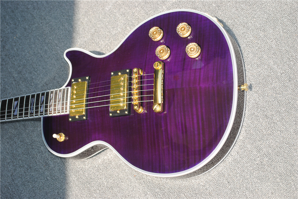 hot ! Purple guitar electric guitar flame maple wood, golden hardware, high quality, real photo exhibition, free shipping