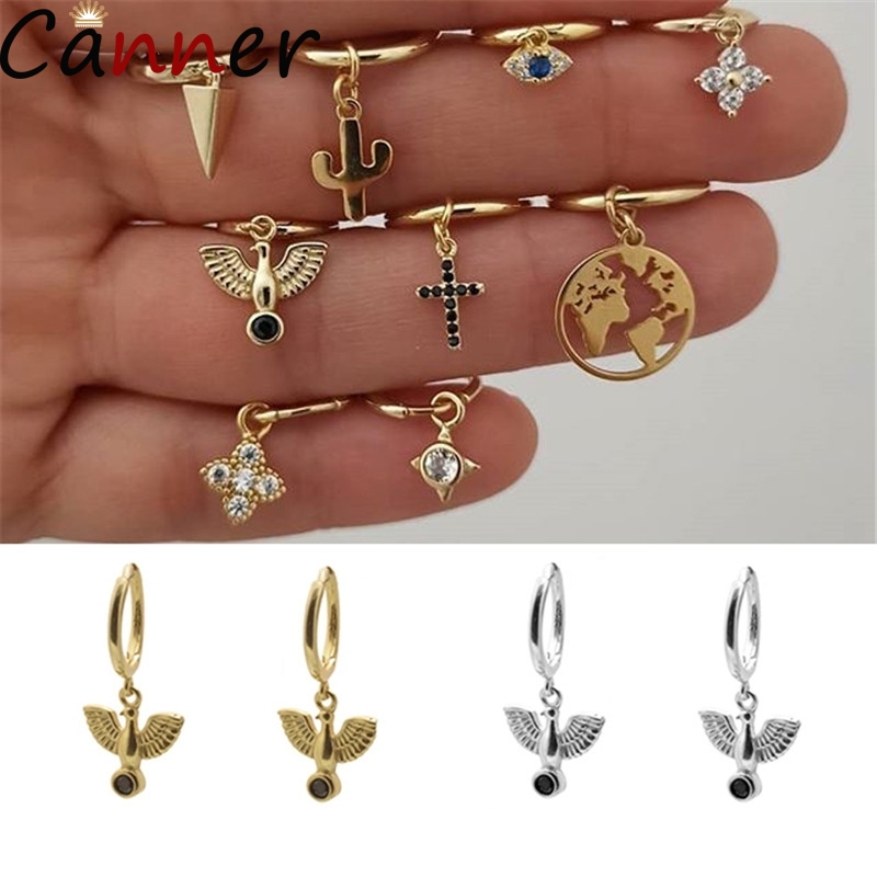 

Canner Hot Sale S925 Sterling Silver Cross / Sunflower / Pigeon/Eye Earrings Exaggerated Personality Earrings For Women Gifts