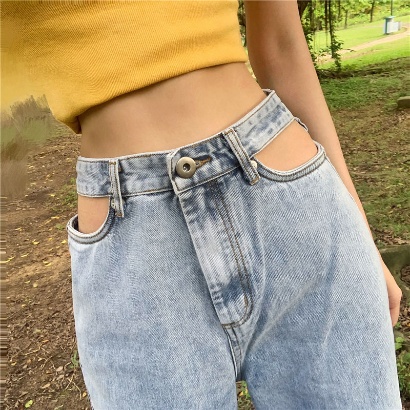 

High Waist Women Jeans Denim Ripped Destroyed Vintage Cool Stretch Casual Jeans Denim Blue Trousers