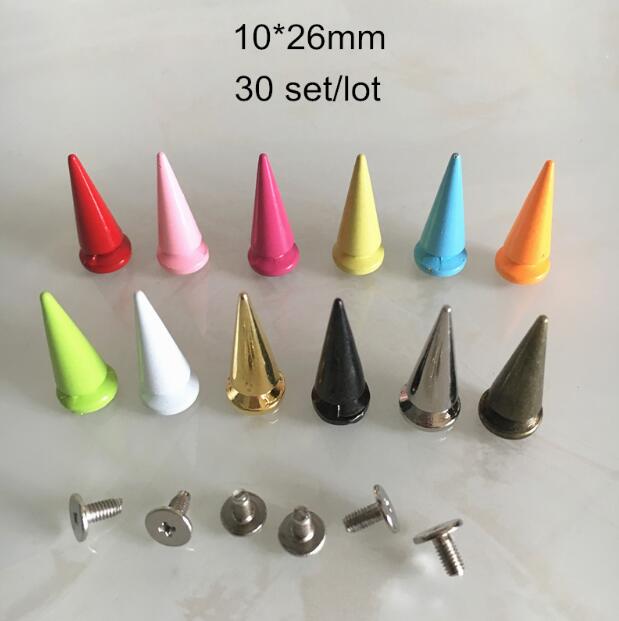 

Colorful Rivet Stud Spikes 10x26mm,Zinc Alloy Metal Bullet Pointed Studs,DIY Leather Craft Accessories,Red,Green,Bronze...30 set