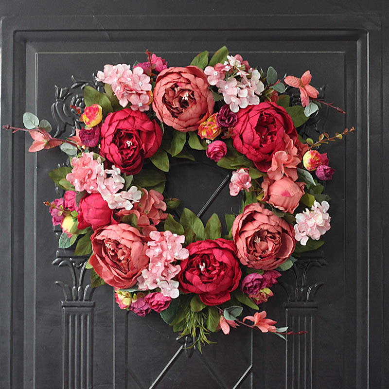 

Handmade Garland Artificial Peony Wreath Simulation Silk Cloth Fake Flowers Rattan Decoration Home Wedding Door Wall Decoration, As pic