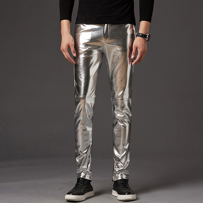 

Men's Trousers Faux Leather Slim Fit Skinny Clubwear Party Wet Look Glossy Stretchy Plain Casual Pants Plus Size, Gray