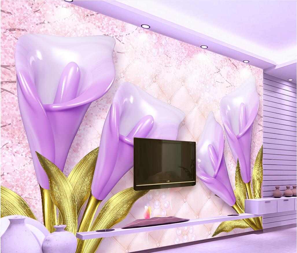 

WDBH 3d wallpaper custom photo Purple calla flower embossed soft background living room home decor 3d wall murals wallpaper for walls 3 d, Non-woven