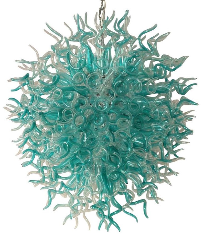 

Lamps Tiffany Blue Transparent Indoor Art Deco Crystal Chandelier Lighting Wholesale Hand Blown Glass Chandeliers Hanging Pendant Lights