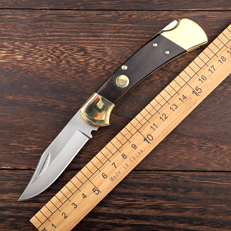 

High-end Bk 110112 double action knife single action back to serrated brass + wooden handle hunting New Year gift knife 1 piece Adru