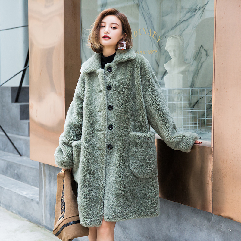 

Real Fur Coat Women Sheep Shearing Winter Coat Women Real Wool Jacket for Clothes 2019 Manteau Femme A19Y080 YY952, Green