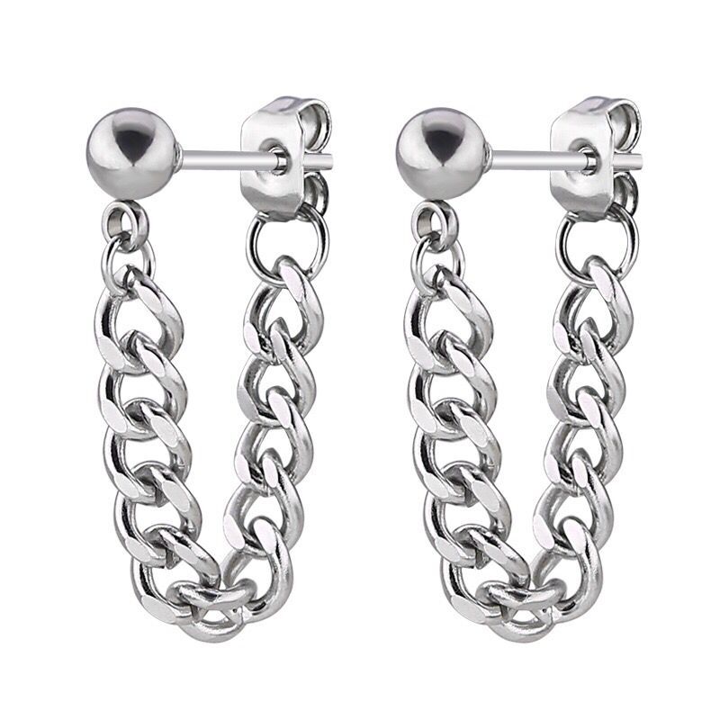 

wholesale (TE-0082) Stainless Titanium steel Black Chain Charm Punk Drop Earrings For Men Women Fashion Jewelry