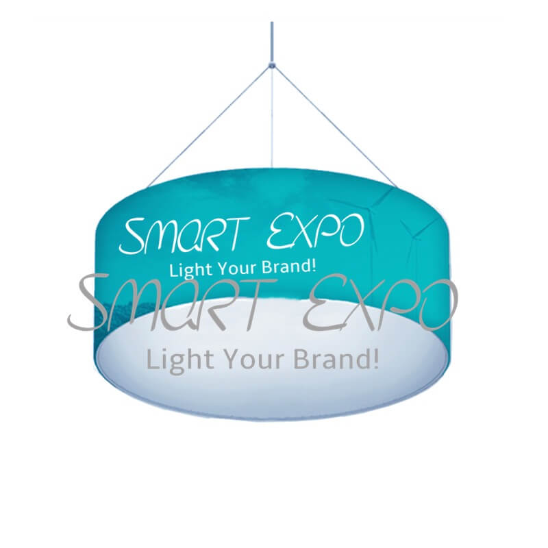 

Hanging Ceiling Round Sign for Exhibition Show with Strong Aluminum Frame Tension Fabric Printing Portable Bag (Dia20ft*H4ft)