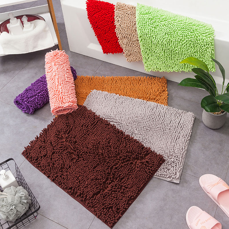 

New Solid Color Chenille Carpet Bedroom Kitchen Livingroom Rugs Bathroom Non-Slip Door Floor Mat Free Shipping, As picture