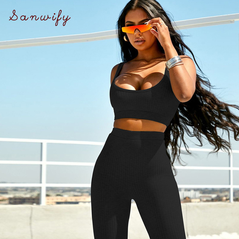 

Seamless Cotton Yoga Set Women Two 2 Piece Sport Crop Top Bra Leggings Pant Sets Sport Suit Active Workout Gym Fitness Set, Black