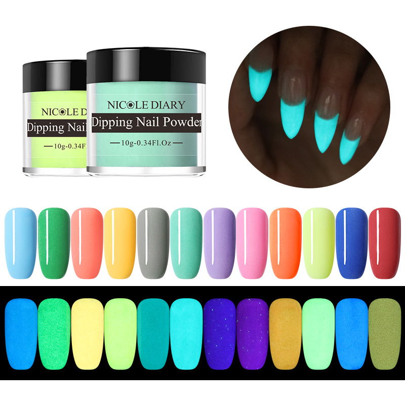 

NICOLE DIARY 10g Nail Powder Glitter Pigment Night Luminous Dipping Shining Natural Dry Nail Art UV GEL Polish Decorations