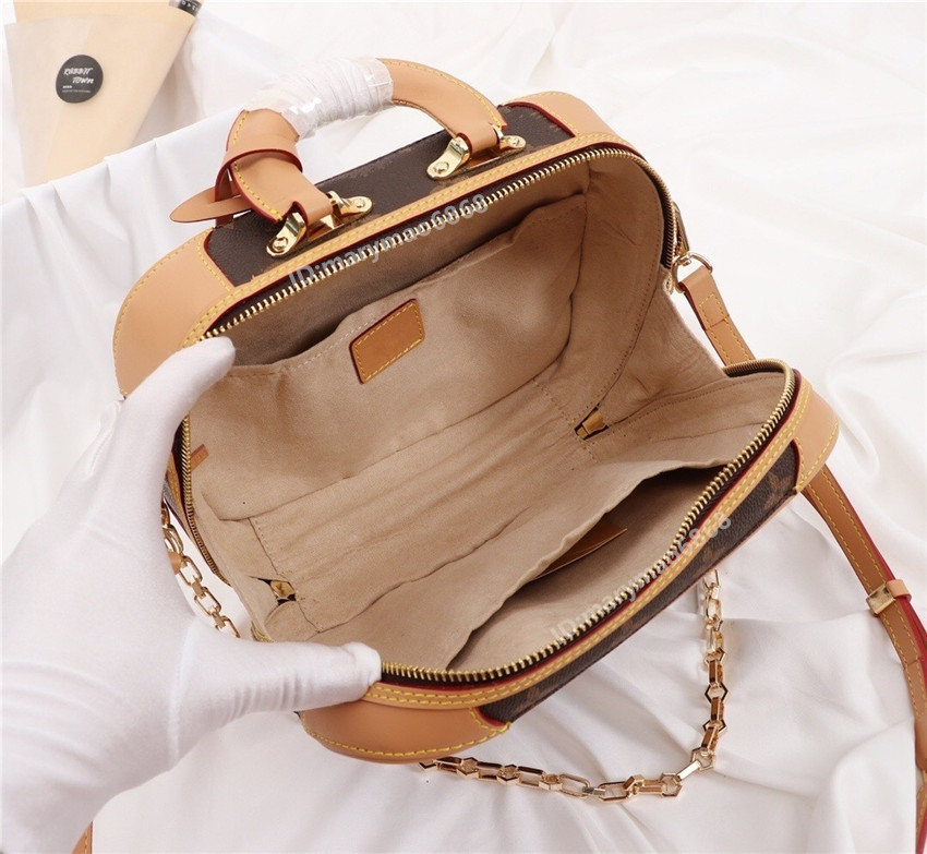 

Fashion vintage Luggage box designer luxury single shoulder bags crossbody real leather handbags mini classic women canvas lady purse 25CM, Brown