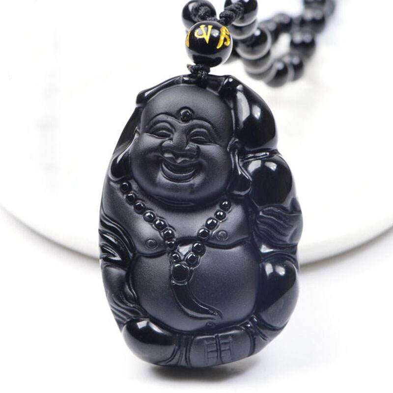 

Jadery Natural Black Obsidian Crystal Gem Buddha Pendant Necklace Amulet Men Women Extend Beads Chain Necklace Jewelry Drop Ship
