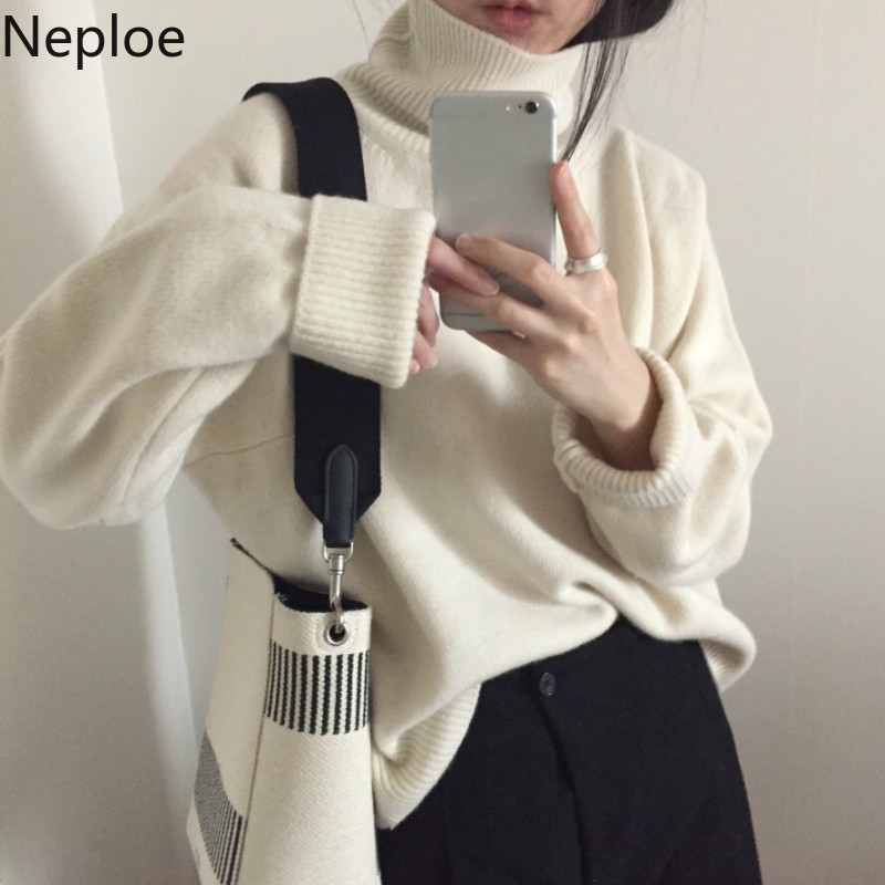 

Neploe Autumn Winter Turtleneck Sweater Women Jumper Knitted Pullover Top Elegant Thick Pull Femme Jesery Sueter Feminino 46487, Creamy-white