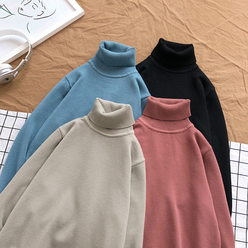 

Winter Men Turtleneck Sweater Warm Vintage High Collar Knitted Sweater Male Casual Knitwear Long Sleeve Boys Pullover Men Top, Black