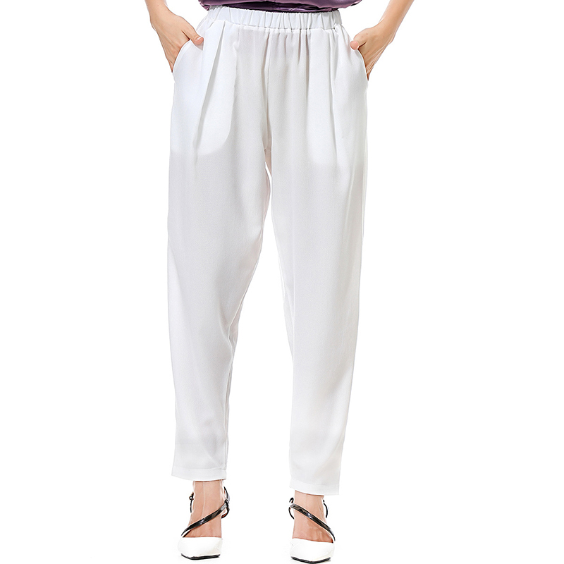 

2019 New Ladies Pants Casual Loose Fashion Harem Trousers Solid Color Elastic Waist Commute Soft Long Pant, White