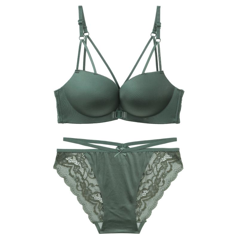 

Sexy Underwear New Products Front Buckle Beauty Back Push up Medium Thick Non-Steel Ring Push up Underwear Bra Set Charming, Pink singleton