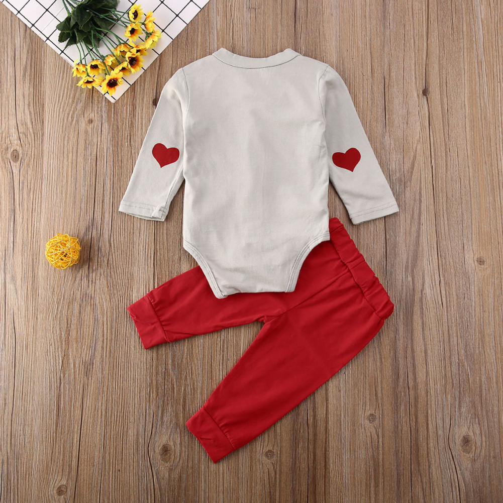 

1st Valentine's Day Kid Baby Boy Bow Collar Gentleman Tops Button Romper Long Pant 3PCS Cotton Clothes Suit, Customize