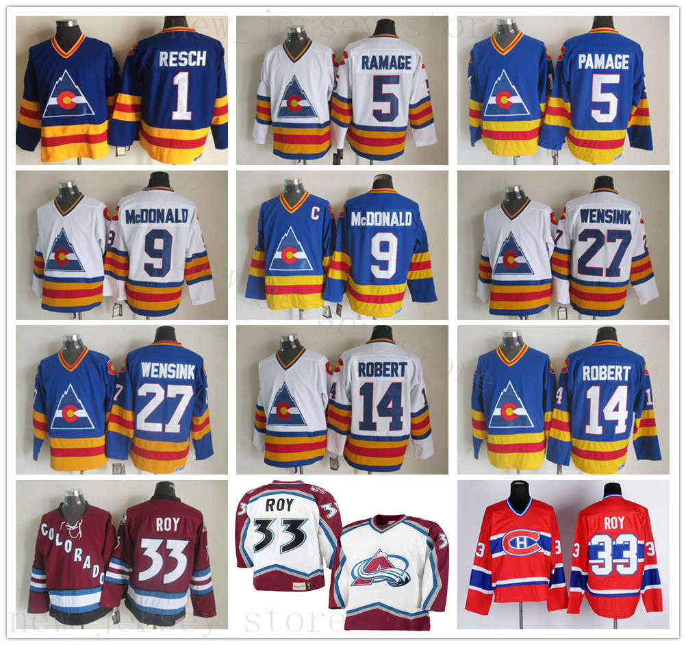 

Vintage CCM Colorado Avalanche 33 Patrick Roy Jersey Stitched Hockey 27 John Wensink 5 Rob Ramage 14 Rene Robert 9 Lanny McDonald Jerseys, As picture