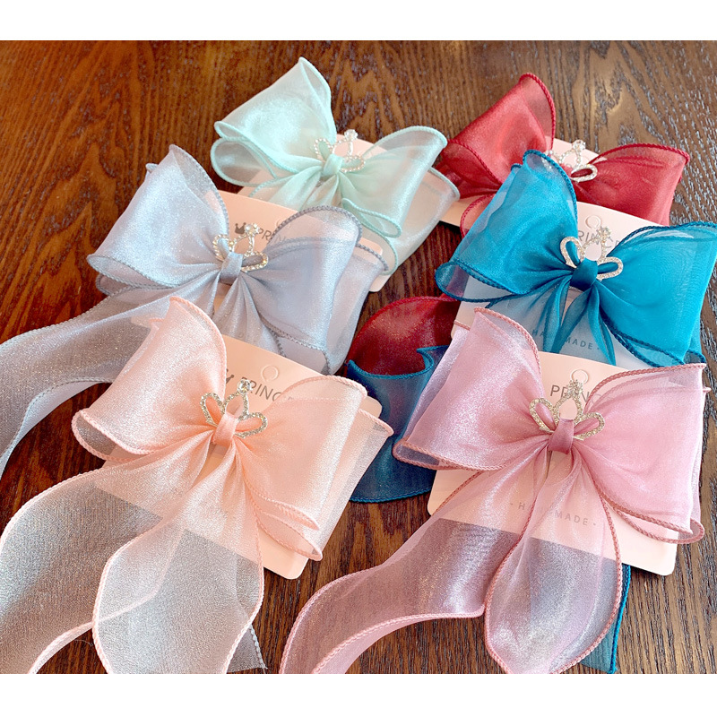 

free shipping 6pcs colourful yarn bowknot hair clip ribbon bows clip Crown bowknot hair spring baby accessories, Mix