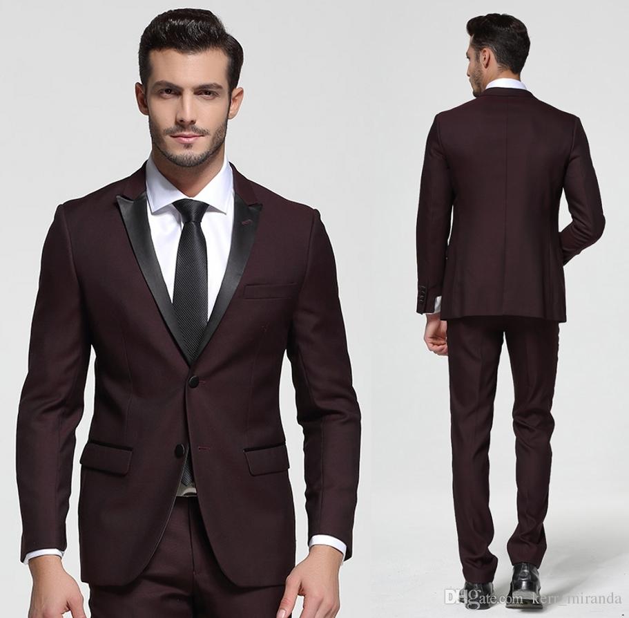 

2020 Burgundy Wedding Tuxedos Slim Fit Bridegroom Tuxedos For Men Two Piece Groomsmen Suit Two Buttons Formal Business Jacket+Pant, Royal blue