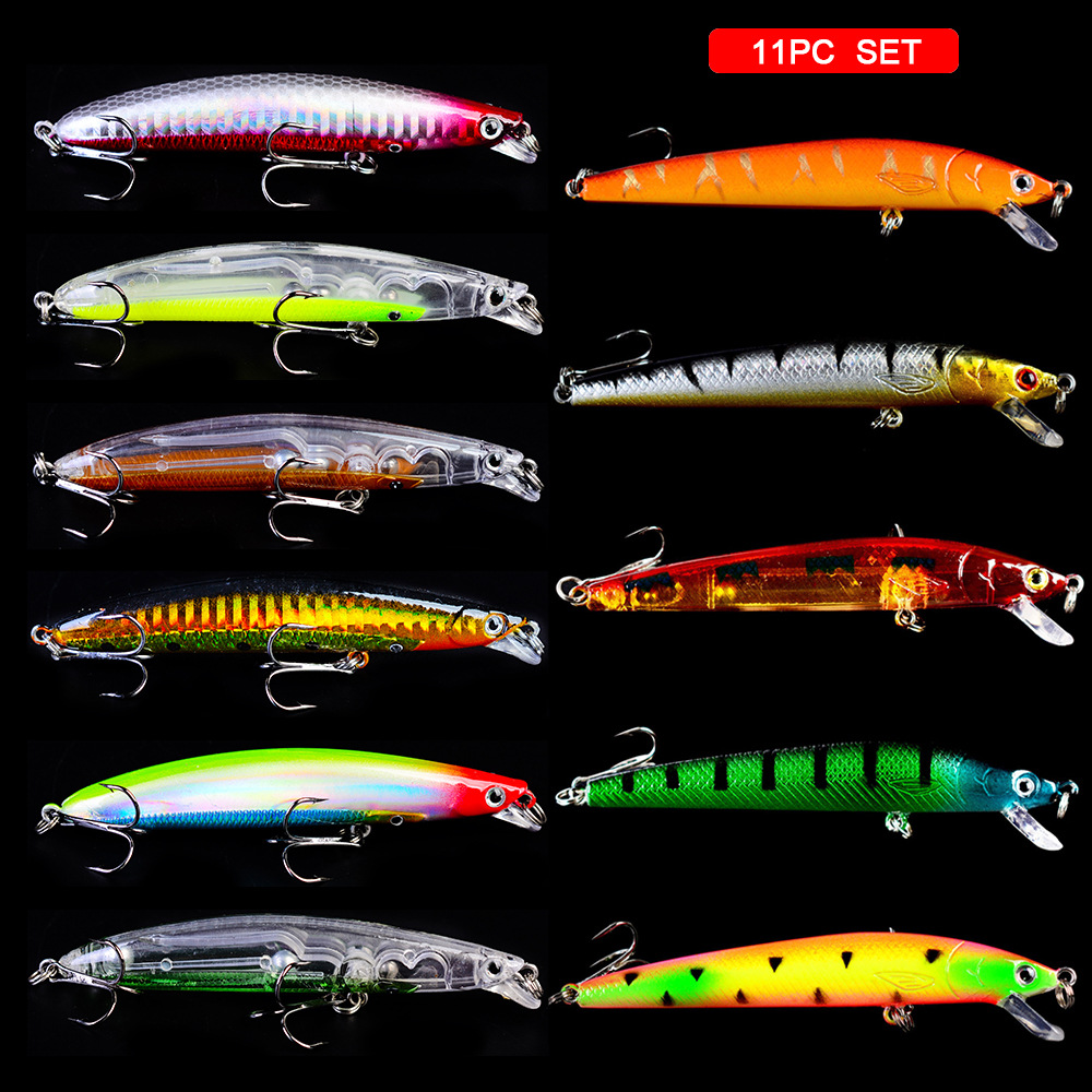 

New 11Pcs/Set 95mm 9.5g 6# Hook Minnow Fishing Lure Plastic Bassbait Hooks Artificial Bass Crankbait Tackle