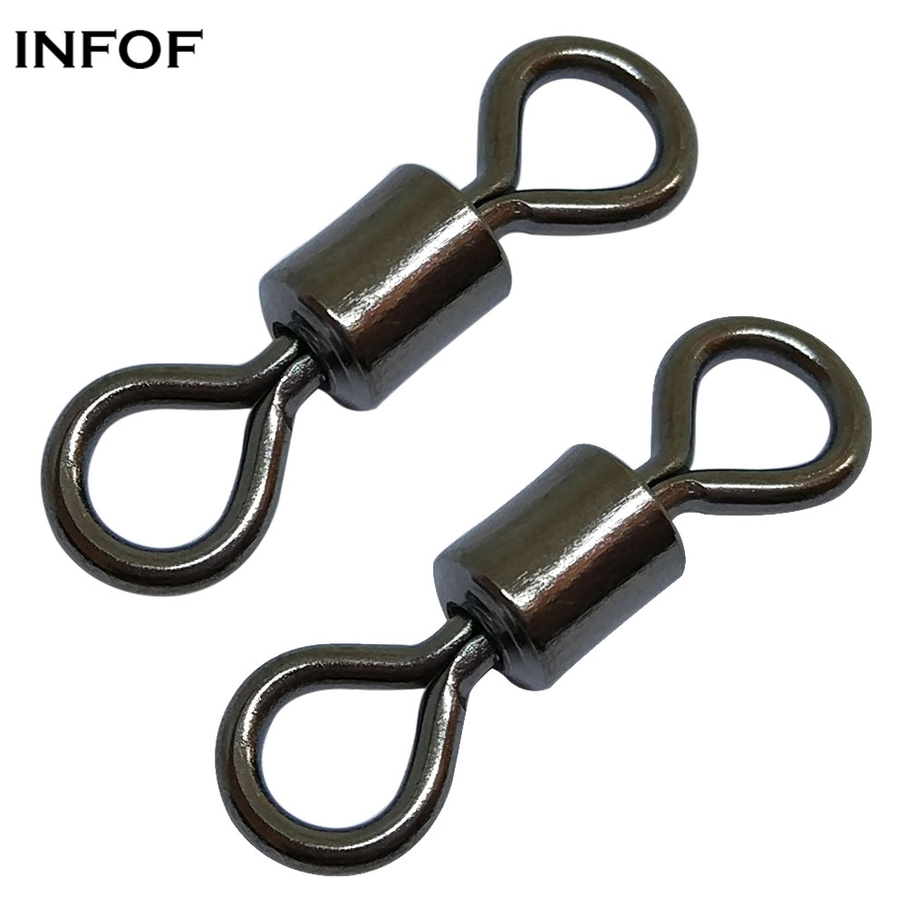 F2001 500pcs/lot Rolling Barrel Fishing Swivel Black Nickle Fishing Hook Line Connector Fishing Tackle Accessories 30LB to 335LB-image-412613732