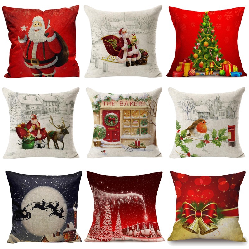 

Christmas Pillow case deer animals reindeer cotton linen seat cushion cover for sofa home almofadas funda cojines