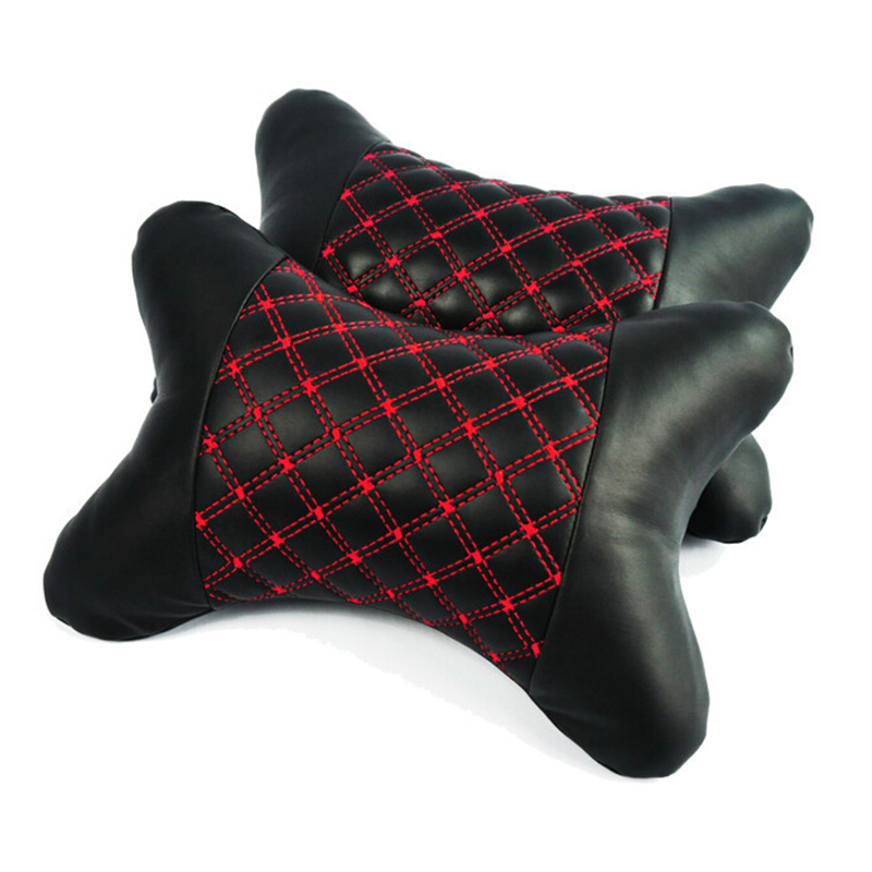 

28*18*9cm For Four Seasons Pillow Elasticity Headrest Cushion Black+Red Line Universal PU Leather