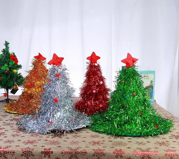

Christmas tree shape hat Children Adults party prop Caps with top star red green gold silvery