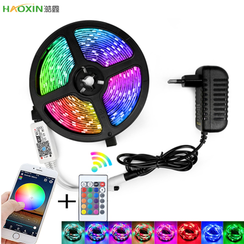 

HaoXin Led Strip Light 2835 SMD RGB Tape 5M DC12V 3528 Flexible RGB LED Stripe Ribbon Diode +24Key Controller+ Adapter