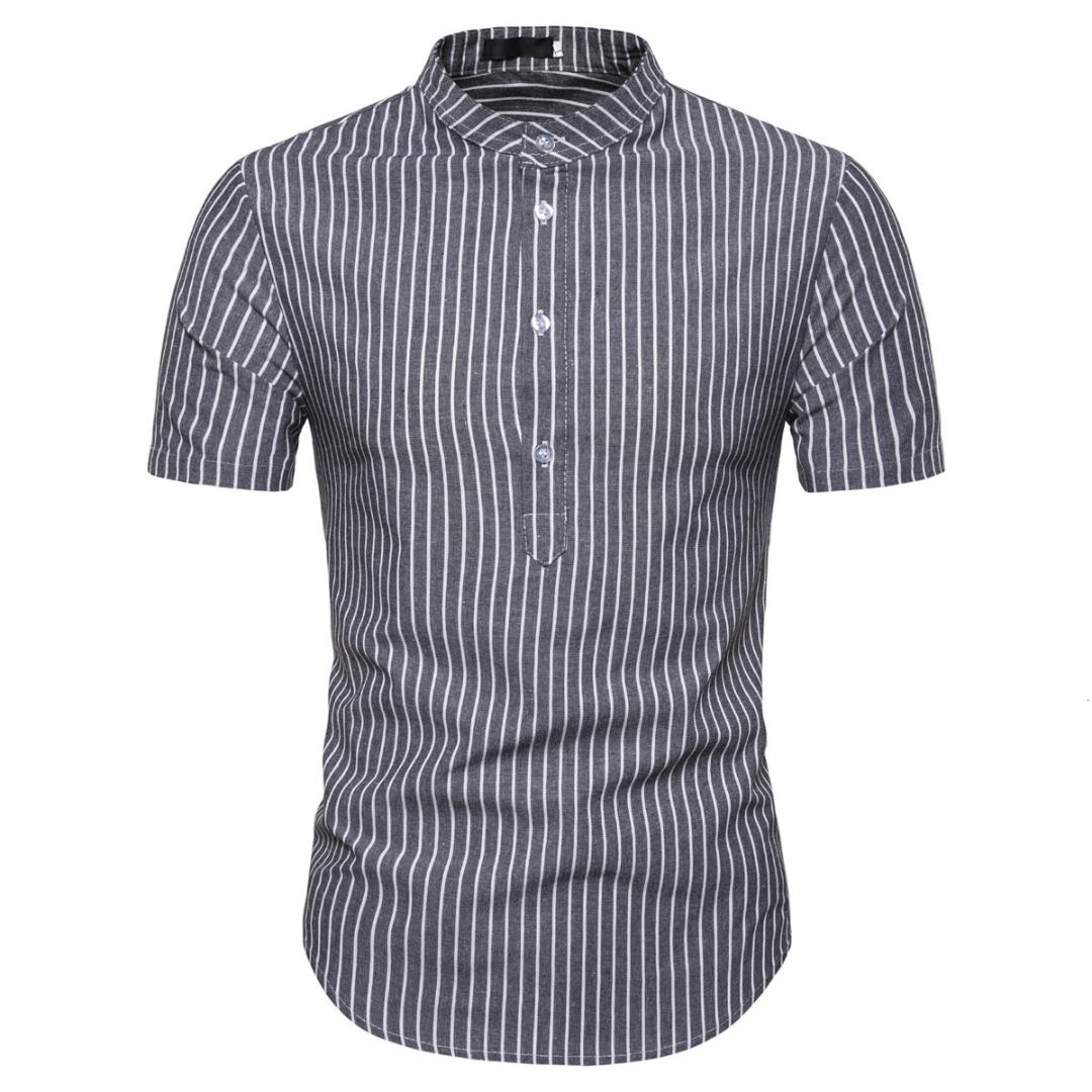 

New men' summer 2019 yards shirt collar stripe shirts with short sleeves shirt fashion, Green