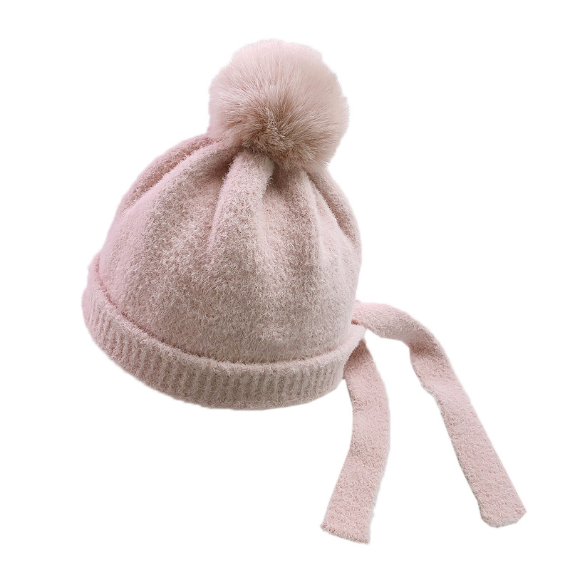

2020 children's wool hat autumn and winter baby warm knitted hat autumn baby wool ball ear caps infant cap, Pink