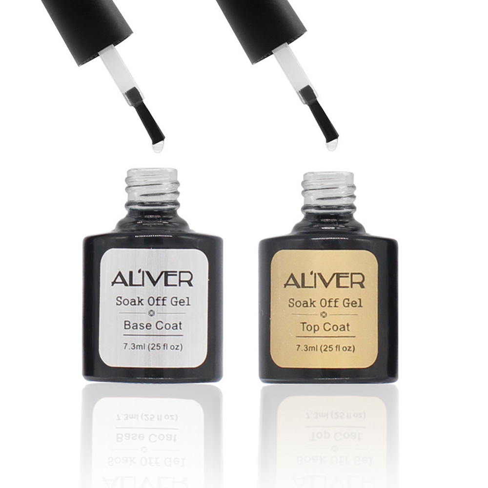 

ALIVER 2 Pcs Top Coat + Base Coat Uv Diamond Nail Gel Polish Primer Nail Art #45