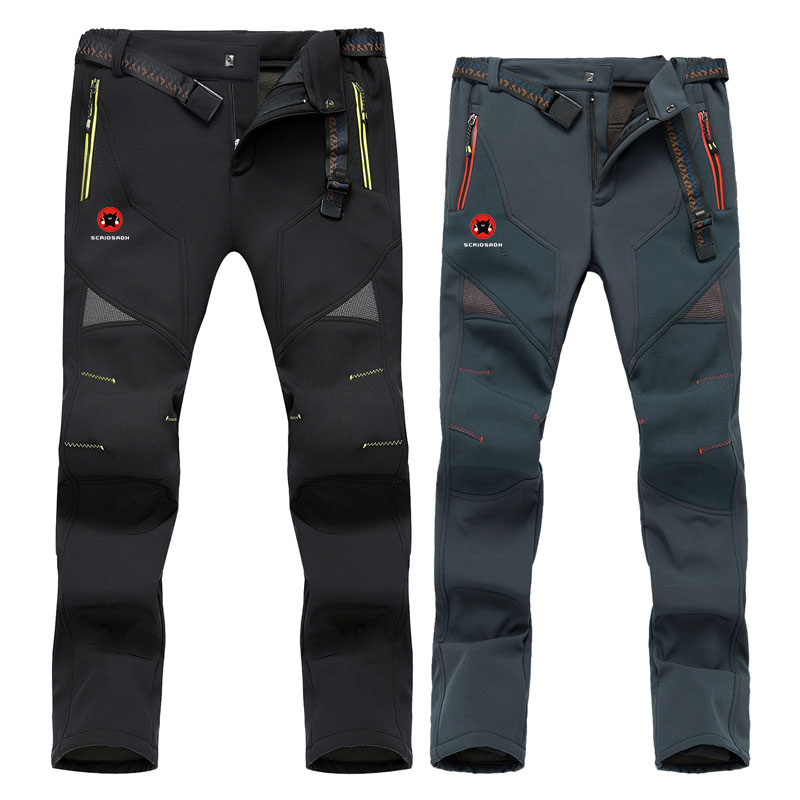 

SCRIOSADH Outdoor Soft Shell Pants Men Women Waterproof Windproof Warm Fleece Pants Climbing Fishing Soft Shell, Army green