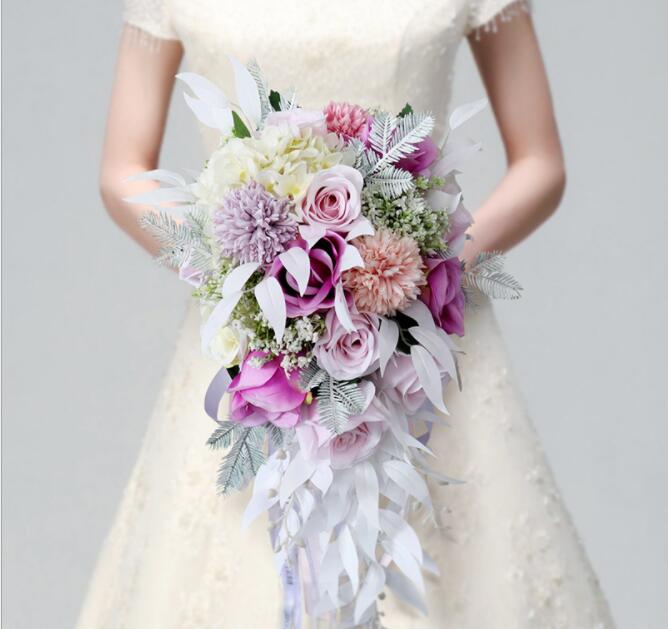 

Pink Purple Water Drop Elegant Wedding Bouquet Artificial Carla Lily Waterfall Bridal Bouquet Bride's Wedding Flower, Type b