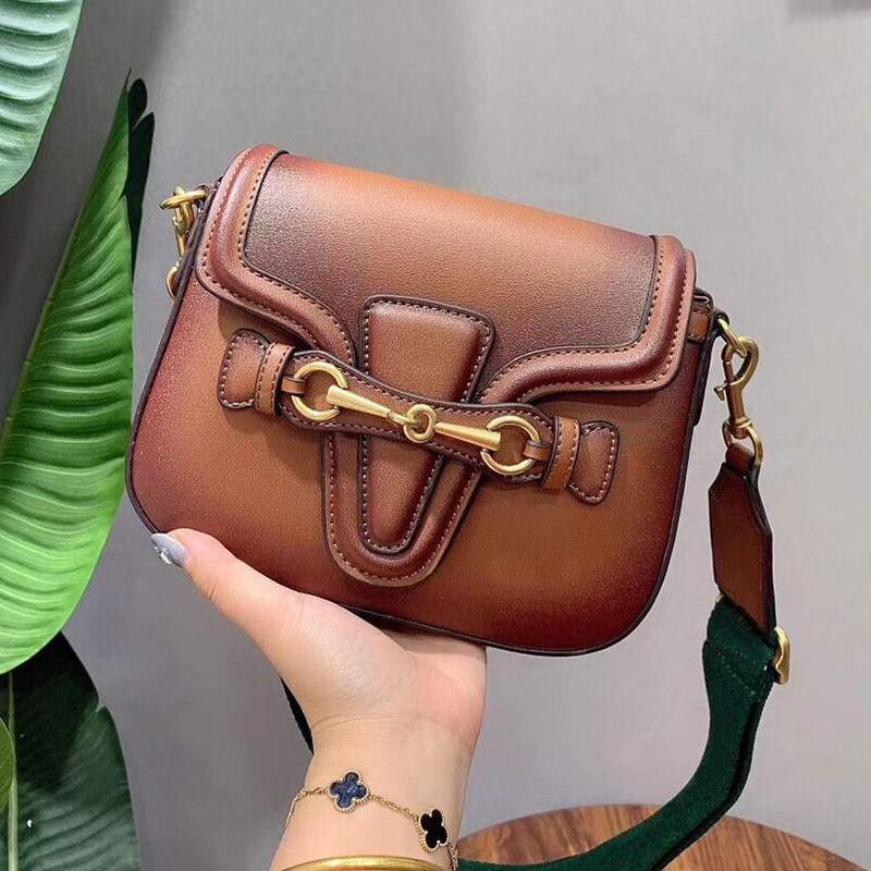 

21 26cm Classic Vintage saddle bag single shoulder crossbody bag ladies Presbyopic package handbags purses women flap messenger bags, As picture 1