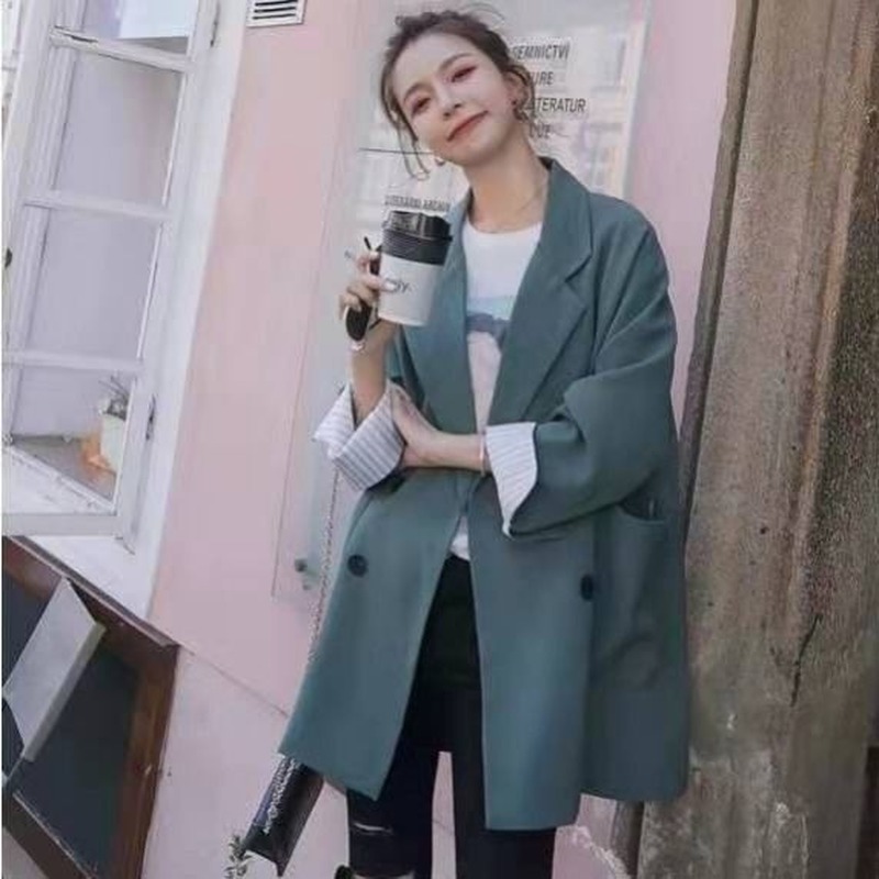 

New Spring Autumn 2020 Korean Women Formal Lady Office Work Suit Blazers Female Pockets Slim Solid Color Coats Chic Tops B29, Green