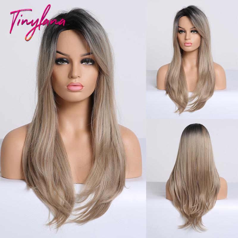 

TINY LNAN Mixed Black Ash Light Brown Blonde Synthetic Wig Body Wavy MiddlePart Heat Resistant Fiber For Women Cosplay Long Wig, Lc186-6