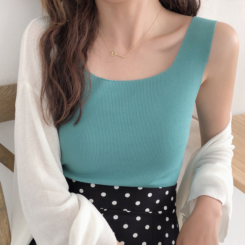 

Women Fashion Slim Camisole Summer Knitting Tank Tops Female Bodycon Sleeveless camisole With Shinning Rayon Knitted, Black