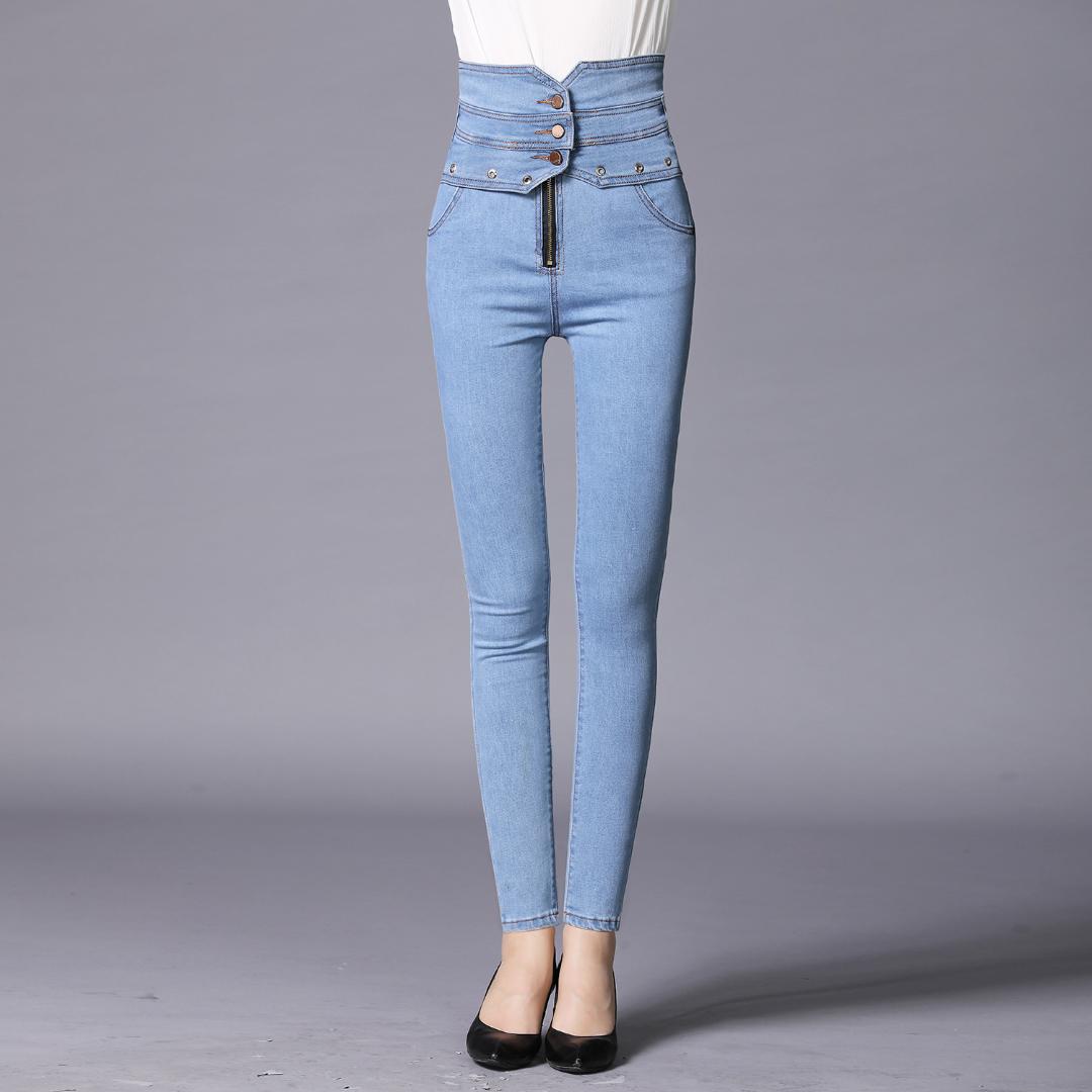 

Autumn Plus Size Elastic High Waist Jeans Women's Black Pants Slim Pencil Pants Ripped Jeans for Women Mujer 2019 Trousers, 8823