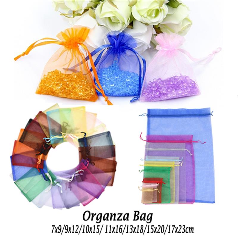 

50Pcs Gift Organza Bag Jewelry Packaging Candy Wedding Party Goodie Packing Favors Cake Pouches Drawable Bags Present For Sweets