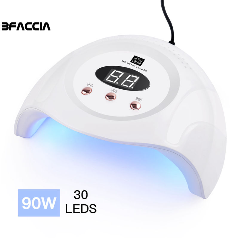 

Bfaccia Plus 90W UV LED Lamp For Nails Dryer 30pcs LED Lamps For Gel Polish Nail Lamp With Bottom 60s/90s/99S Timer LCD Display, White eu plug