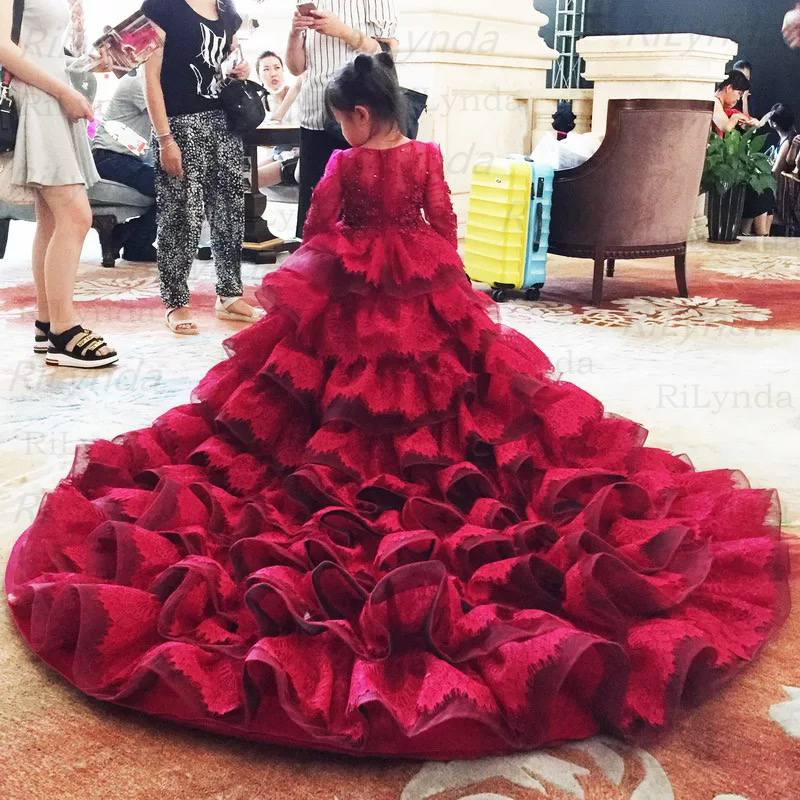 

Kids Girls Elegant Wedding Flower Girl Dress Princess Party Pageant Formal Long Lace Tulle 2-14 Y, Photo color