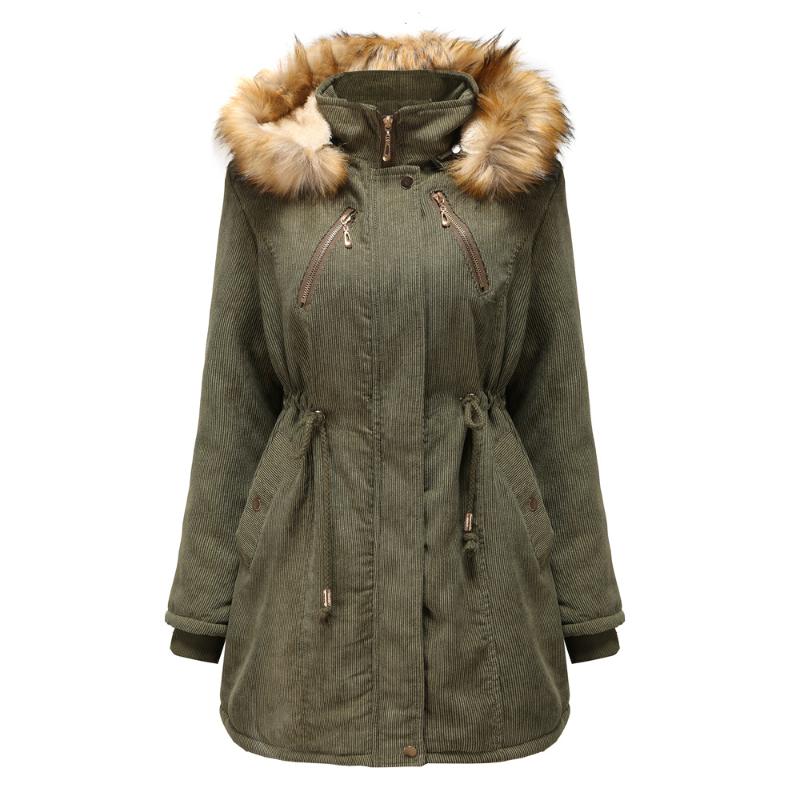 

Ladies Hooded Parka Jacket Oversize Winter Corduroy Coat Cotton Parka Women Thick Long Warm Faux Fur Green Jacket Female XXXL, Pink