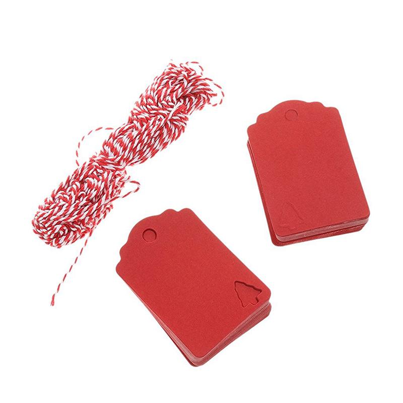 

100pcs Red Christmas Tree Hanging Tag with 10M Rope Kraft Paper Decor Present Gift Labels
